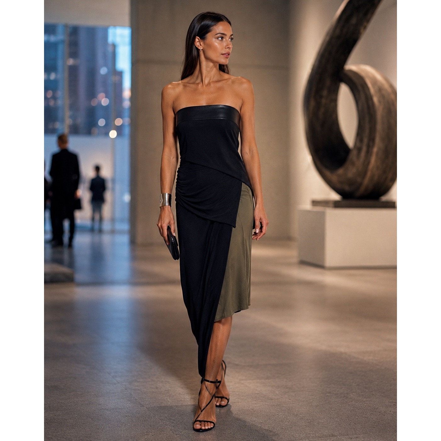 Helmut Lang Convertible Asymmetric Strapless Dress Maxi Skirt Medium Sw-Cs1277
